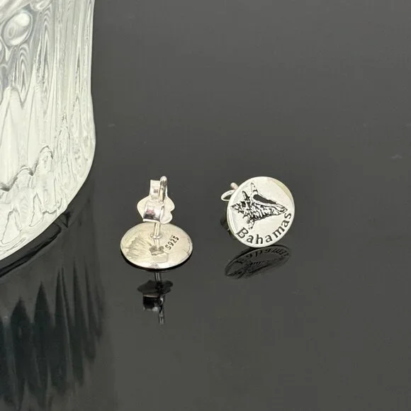 Bahamas Conch Earrings S925 Sterling Silver Handmade Ear Stud - Picture 3 of 3